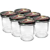 Glas 350 ml med farvet låg - 6 stk. ['til konservering', ' til marmelade', ' til kompot', ' til svesker', ' blomme', ' blommer', ' af ferskner', ' fersken', ' frugt', ' til chia dessert', ' kirsebærmarmelade']