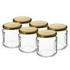 Krukke TO 500 ml med gyldent låg fi82/6 - 6 stk. ['krukker', ' små krukker', ' lille krukke', ' glas krukke', ' glas krukker', ' krukke med låg', ' krukker til konservering', ' krukke til konservering', ' krukker til konservering', ' krukker til krydderier', ' krukke til marmelade', ' krukke til syltetøj', ' krukke til honning', ' lille krukke til honning']
