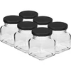 Twist-off glas 120ml - Fire hjørner fi 53 med sort låg, 6 stk ['konservesglas', ' 120ml glas', ' glas med twist-off låg', ' glas med klik låg', ' sæt af glas', ' glas til konservering', ' glas med farvede låg', ' farvede låg', ' glas til marmelade', ' glas til krydderier', ' glas', ' glas med låg']