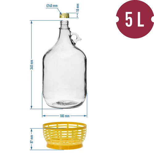 4 x Dame 5L med prop, gæringsrør, låg og kurv - 10