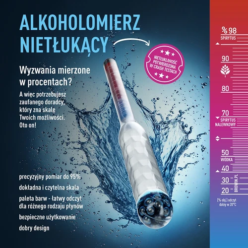Alkoholmåler uknuselig med prøveglas, måleområde 20-98% - 6