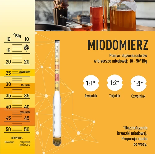 Brudsikker honningmåler med reagensglas, måleområde 10-50°Blg - 5