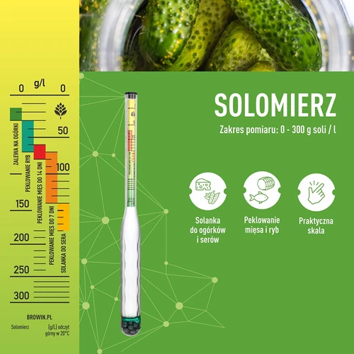 Uknuseligt salinometer med måleglas, måleområde: 0–300 g salt/L - 5
