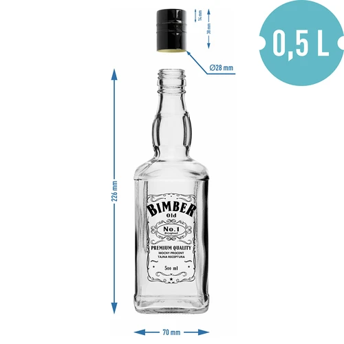 Daniels-flaske 500 ml med skruelåg, tryk "Bimber OLD", 1 stk. - 6