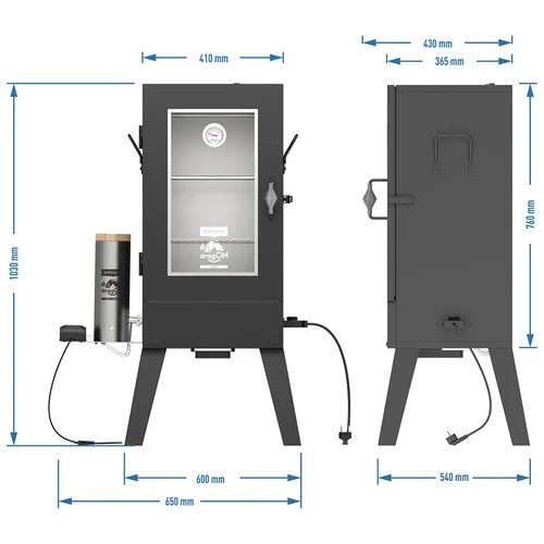 Elektrisk rygeovn dragON E101 med røgenerator, 70 L - 12
