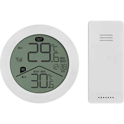 Elektronisk termometer fra Soens – med ekstern sensor, rundt, hvidt