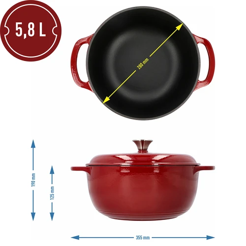Emaljeret støbejernsgryde - bordeaux, 5,8L - 4