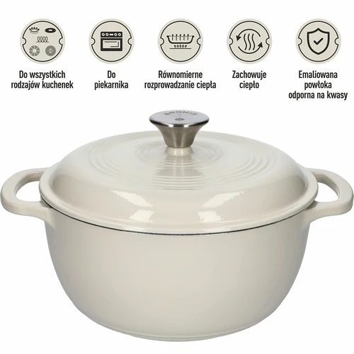 Emaljeret støbejernsgryde – ecru, 4 L - 5