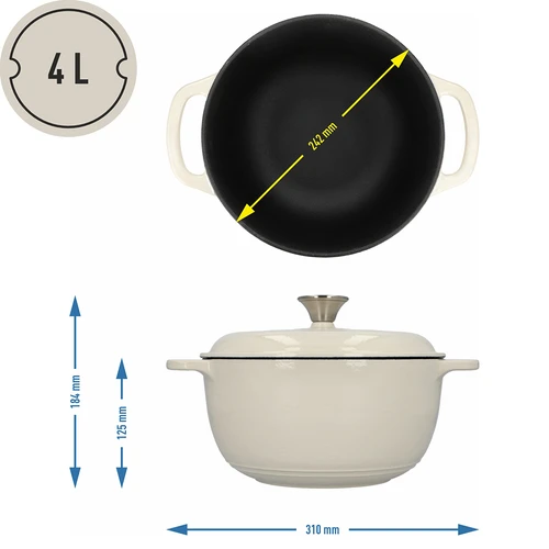 Emaljeret støbejernsgryde – ecru, 4 L - 4