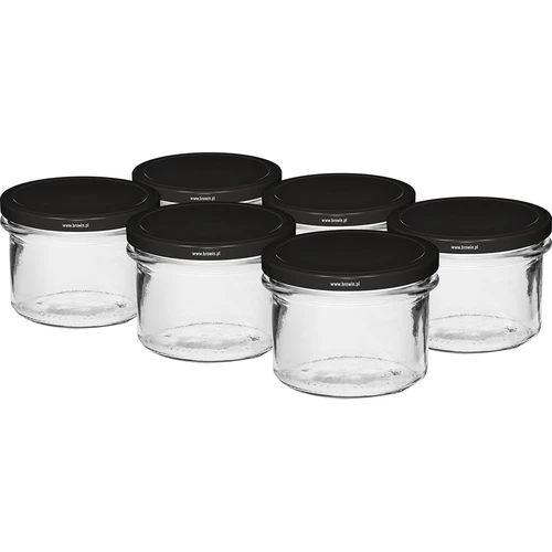 Enkel krukke 235 ml (fi82) med sort låg 6 stk.