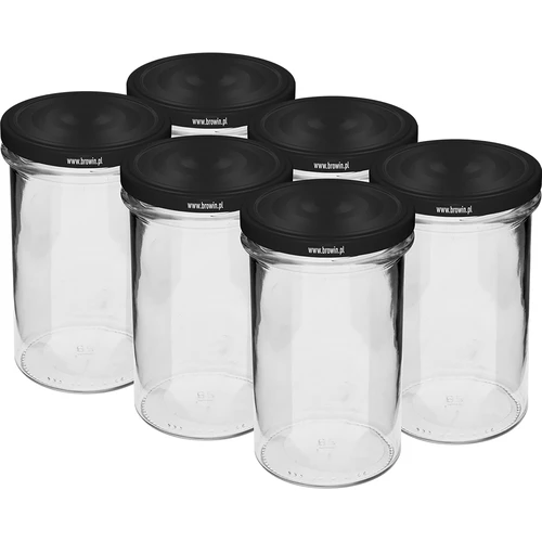 Enkel krukke 545ml (fi 82) - med sort låg, 6 stk.