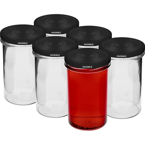 Enkel krukke 545ml (fi 82) - med sort låg, 6 stk. - 2