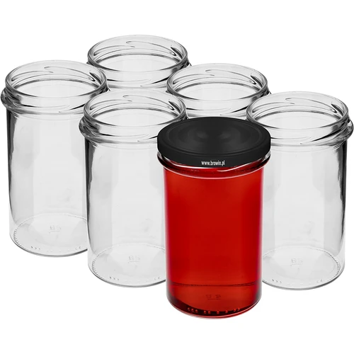 Enkel krukke 545ml (fi 82) - med sort låg, 6 stk. - 3
