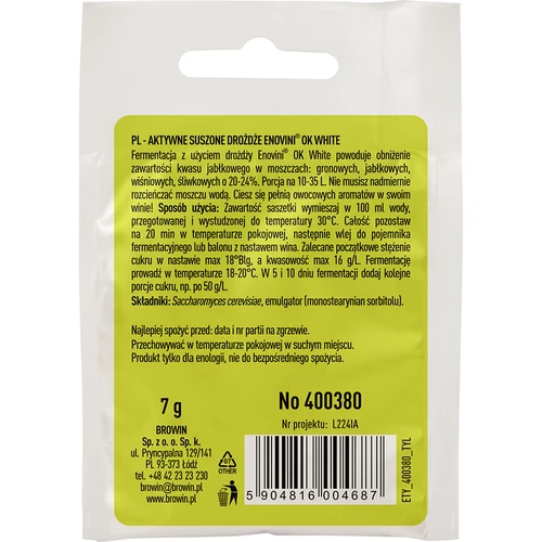 Enovini® OK WHITE - vinfremstillingsgær der sænker syreindhold 7 g - 2