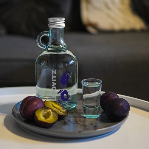 Flaske 0,5 L med låg og 2-farvet tryk Slivovitz - 4 stk. - 8