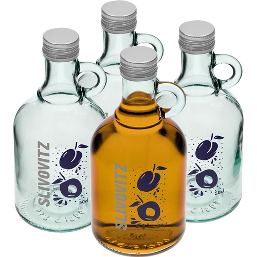 Flaske 0,5 L med låg og 2-farvet tryk Slivovitz - 4 stk.