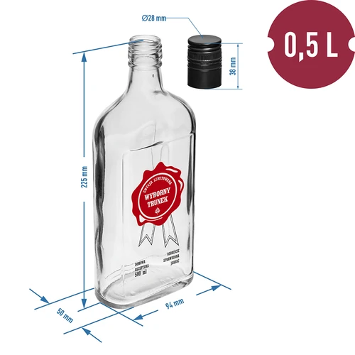 Flaske 500 ml med skruelåg, tryk „Wyborny Trunek”, 1 stk. - 6