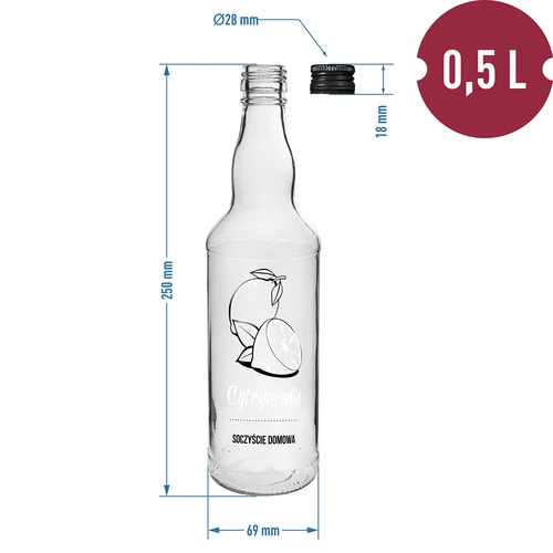 Flaske 500 ml med skruelåg, tryk "Cytrynówka", 1 stk. - 4