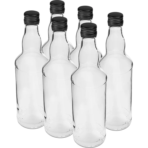 Flaske 500 ml til vodka, med sort skruelåg, 6 stk.