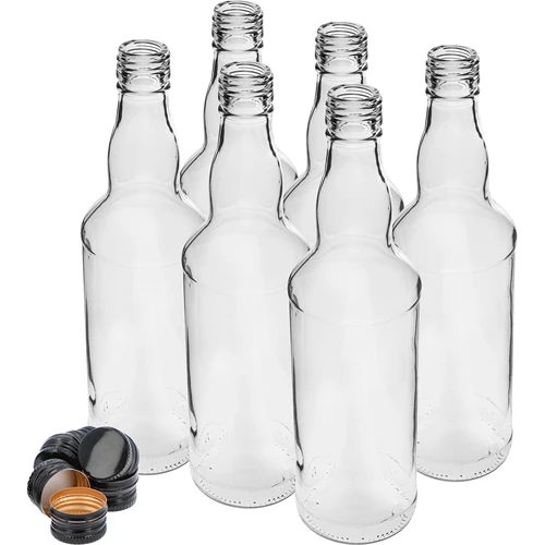 Flaske 500 ml til vodka, med sort skruelåg, 6 stk. - 2