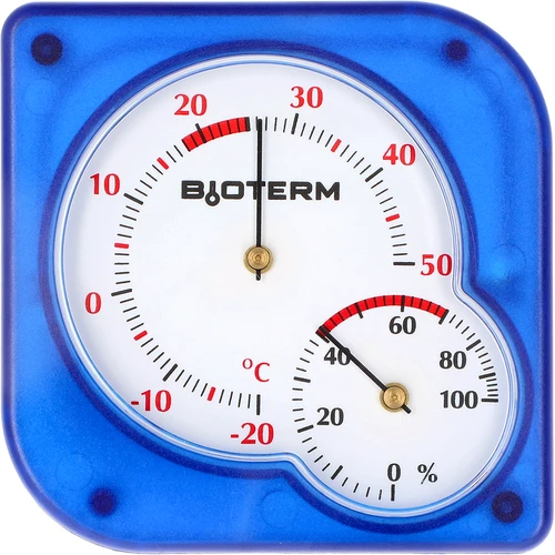 Indendørs bimetal termometer med hygrometer (-20 til +50°C), blåt