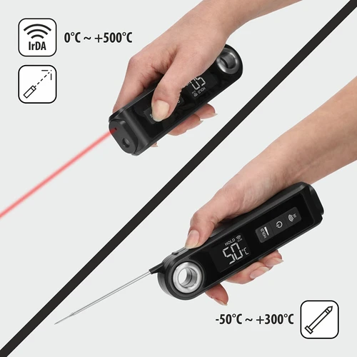Infrarødt køkkentermometer, kompakt, med foldbar sonde - 6