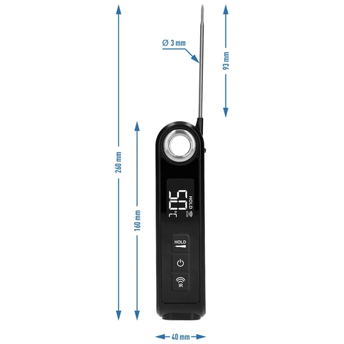 Infrarødt køkkentermometer, kompakt, med foldbar sonde - 11