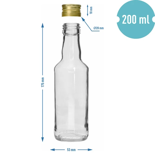Klassisk spiritusflaske 200 ml, med guldfarvet skruelåg fi 28, 1 stk. - 5