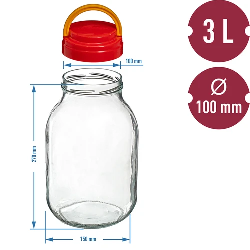 Krukke TO 3 L med plastiklåg + tang fi 100 - 6