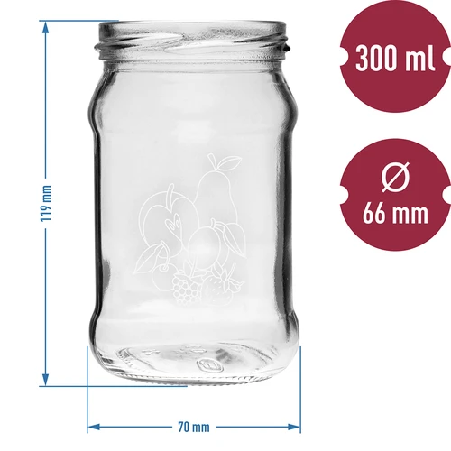 Krukke TO 300ml med tryk - mix af frugter og låg fi66/4 - 3 stk. - 6