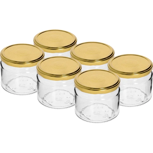 Lav krukke 330ml - med gyldent låg fi 82/6, 6 stk.