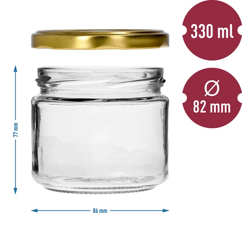 Lav krukke 330ml - med gyldent låg fi 82/6, 6 stk. - 7