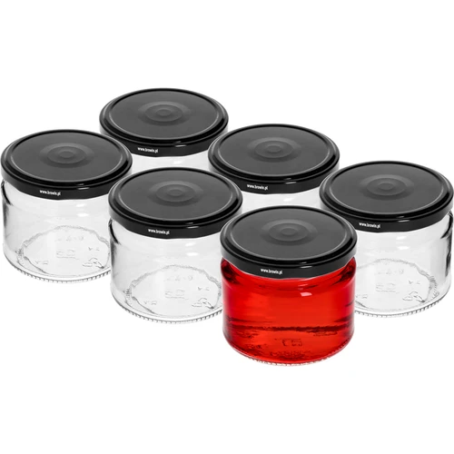Lav krukke 330ml - med sort låg fi 82/6, 6 stk. - 2