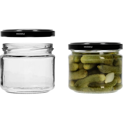 Lav krukke 330ml - med sort låg fi 82/6, 6 stk. - 5