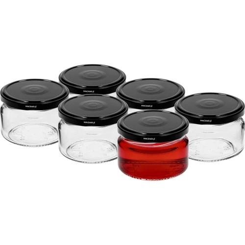 Lavt glas 200ml - med sort låg fi 82/6, 6 stk. - 2