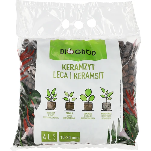 Leca til potteplanter, havebrug og skove i glas 10–20 mm, 4L