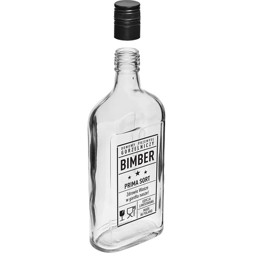 Glasflaske i lommelærkeform 500 ml med skruelåg, tryk 'Bimber PRL', 1 stk. - 3