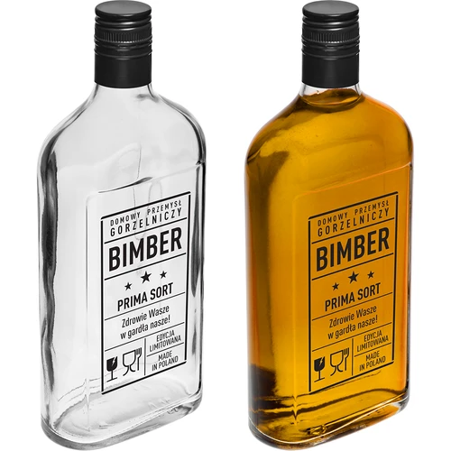 Glasflaske i lommelærkeform 500 ml med skruelåg, tryk 'Bimber PRL', 1 stk. - 4