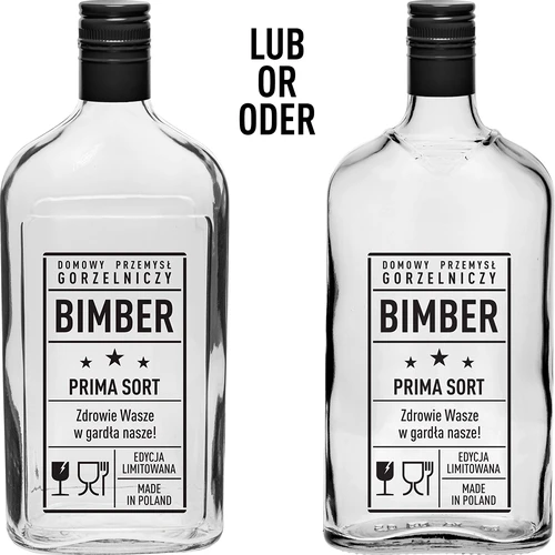 Glasflaske i lommelærkeform 500 ml med skruelåg, tryk 'Bimber PRL', 1 stk. - 2