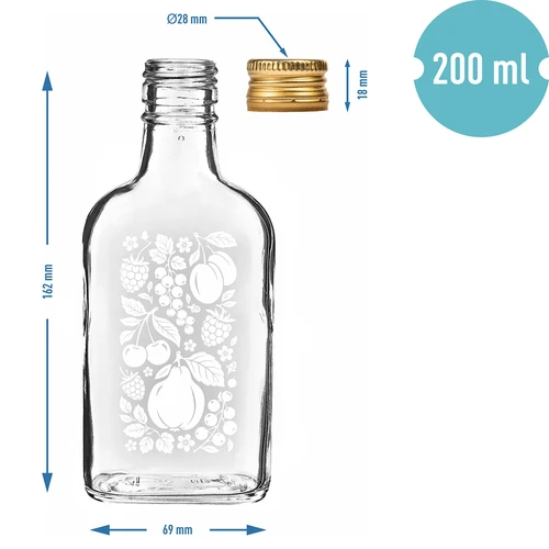 Lommelærkeflaske 200 ml med skruelåg og print "Frugter", motiv 2 - 4