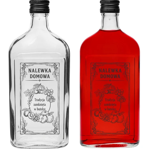 Flad glasflaske 500 ml med skruelåg, tryk „Nalewka domowa”, 1 stk.