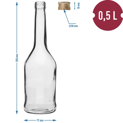 Napoleon flaske 500 ml med skruelåg fi28, 6 stk - 7