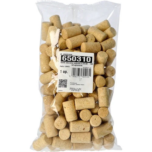 Naturlig cylindrisk prop d.22x38 -100 stk. agglomerat - 2