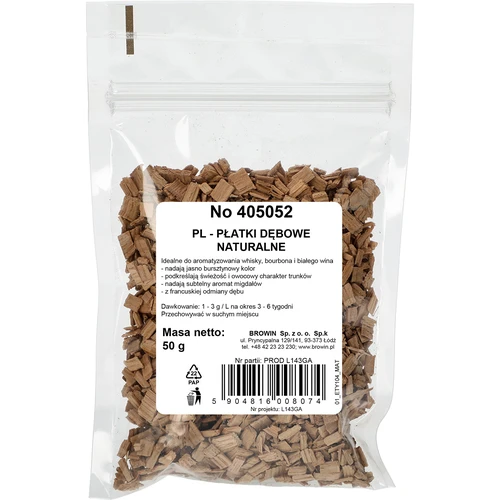 Naturlige egetræ flager til aromatisering af alkohol (whisky, hvidvin), 50 g - 2