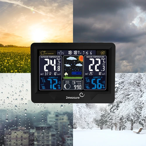 RCC vejrstation, DCF – elektronisk, oplyst, trådløs, sensor, sort - 19