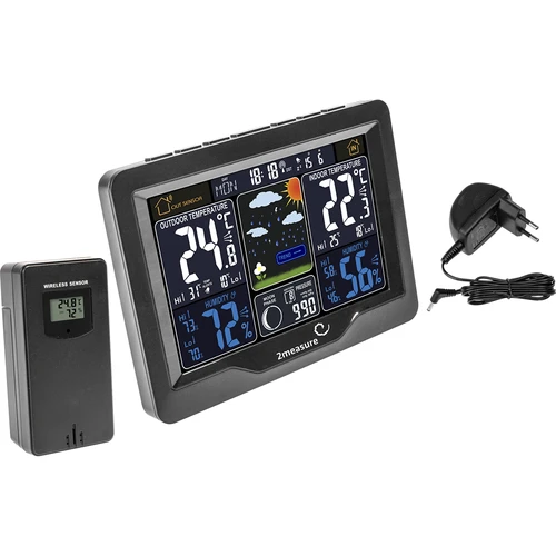 RCC vejrstation, DCF – elektronisk, oplyst, trådløs, sensor, sort