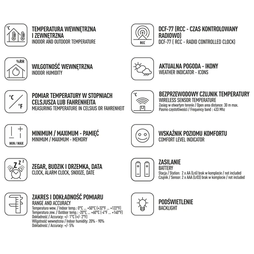 RCC vejrstation, DCF – elektronisk, trådløs, oplyst sensor, hvid - 8