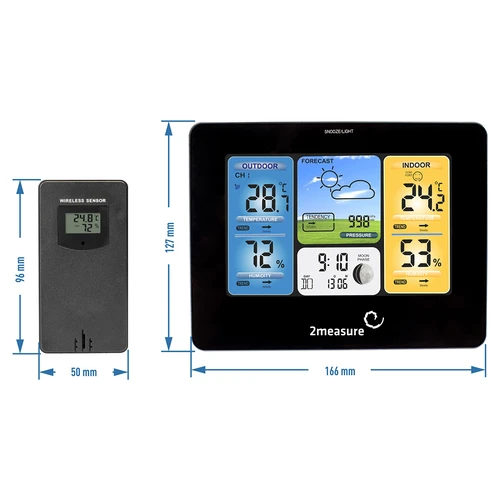RCC vejrstation – elektronisk, oplyst, trådløs, sensor, sort - 11