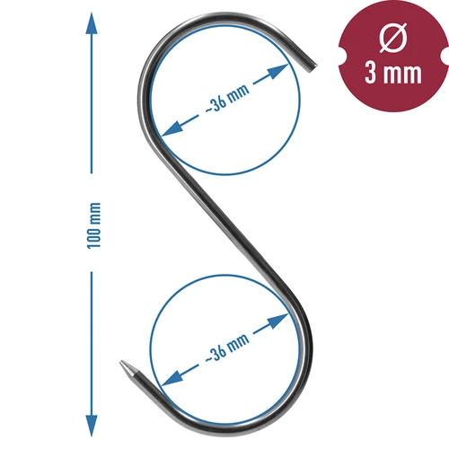 Røgekroge – S-form, spidsslebne, 3 mm x 100 mm, 5 stk. - 6