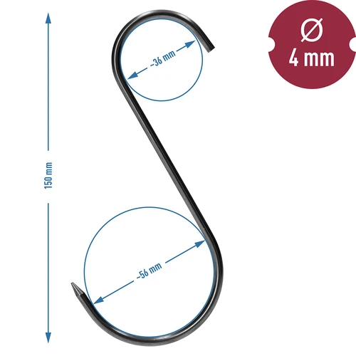 Røgekroge – S, spidsede, 4 mm x 150 mm, 5 stk. - 6